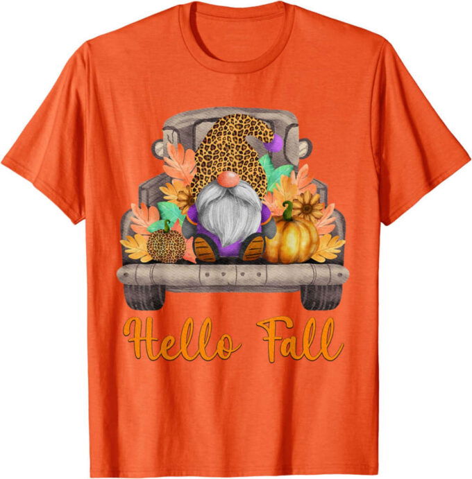 4pNO Truck Gnomes Hello Fall Pumpkin Autumn Thanksgiving T-Shirt