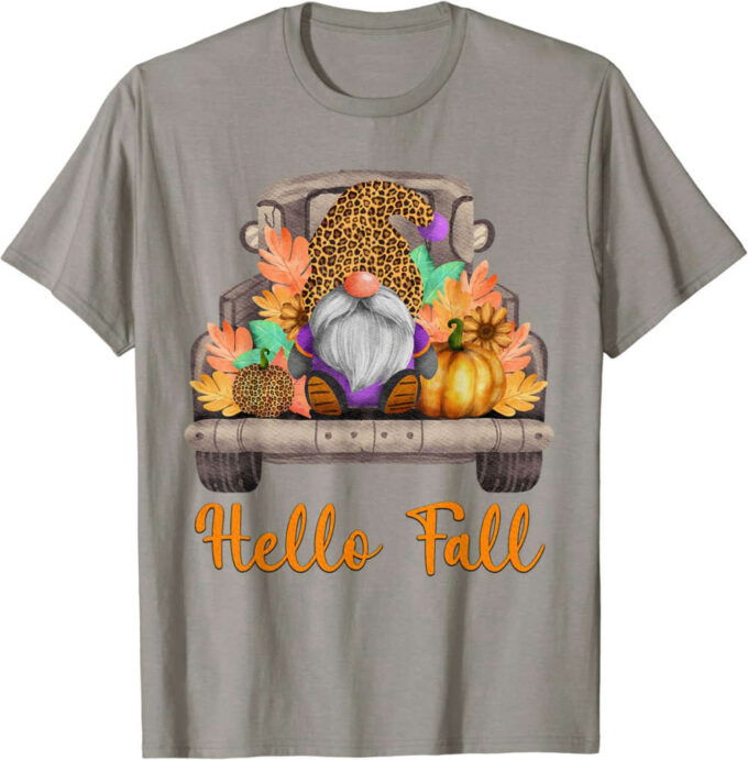 4pNO Truck Gnomes Hello Fall Pumpkin Autumn Thanksgiving T-Shirt