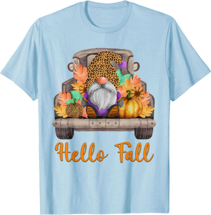 4pNO Truck Gnomes Hello Fall Pumpkin Autumn Thanksgiving T-Shirt
