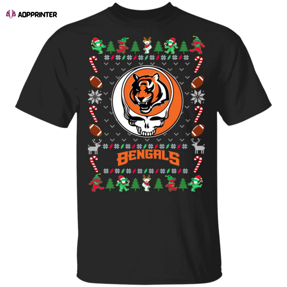 Cincinnati Bengals Gratefull Dead Ugly Christmas Sweater Cincinnati Bengals Gratefull Dead Ugly Christmas Sweater
