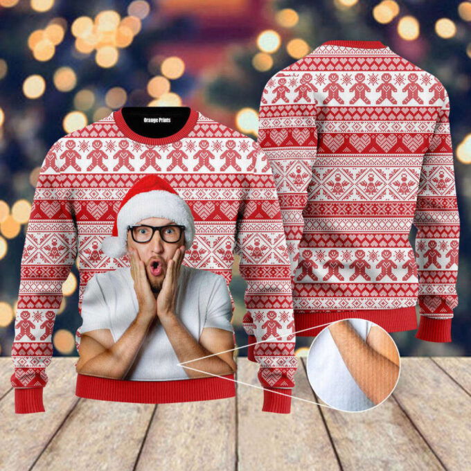 Custom Funny Photo With Red Vintage Custom Christmas Sweaters For Men & Women UP1006