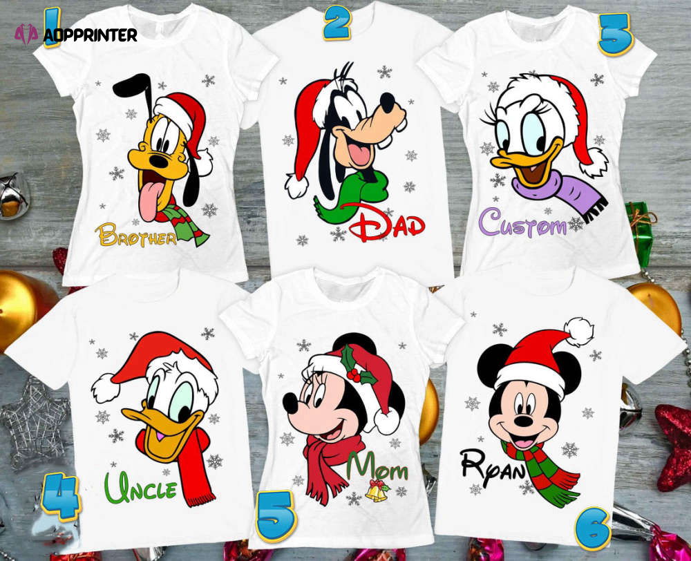 Disney Christmas Mickey Minnie Donald Daisy Goofy Pluto Characters Personalized New Year Party Family T-Shirt Disney Christmas Mickey Minnie Donald Daisy Goofy Pluto Characters Personalized New Year Party Family T-Shirt