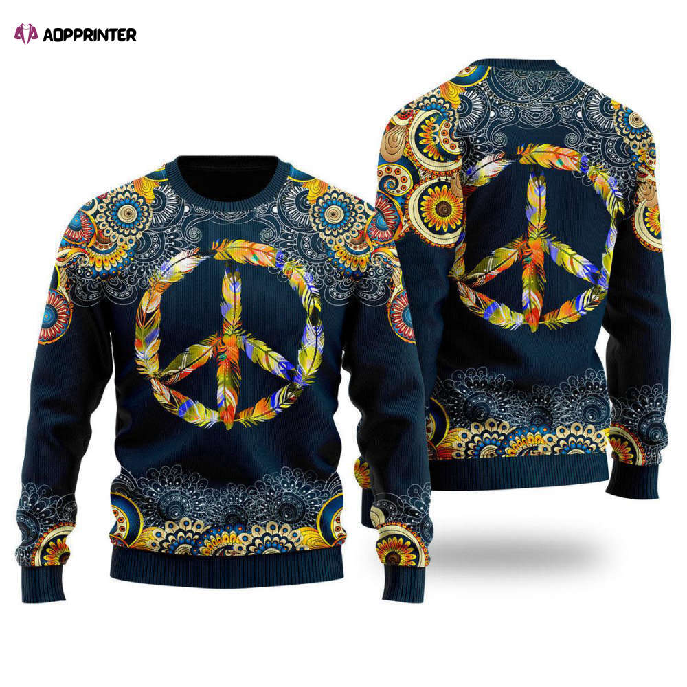 Feather Peace Sign Ugly Christmas Sweater – Unisex UH2036 Feather Peace Sign Ugly Christmas Sweater – Unisex UH2036