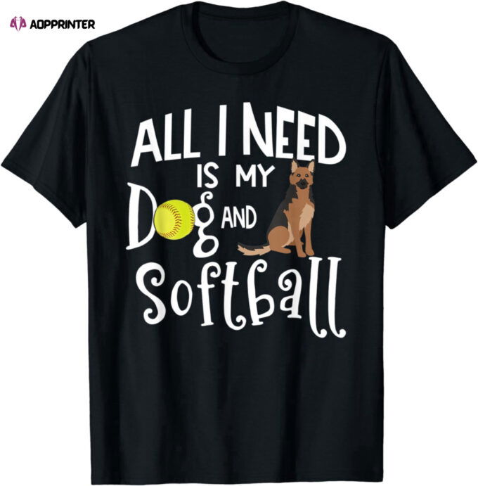 German Shepherd Dog Softball Player Gift T-Shirt