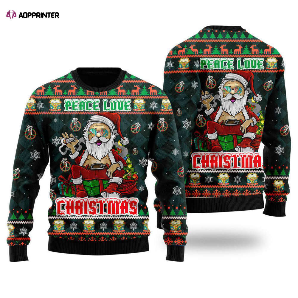 Get Festive with Peace Love Hippie Santa Claus Ugly Christmas Sweater – Men & Women UH1217 Get Festive with Peace Love Hippie Santa Claus Ugly Christmas Sweater – Men & Women UH1217