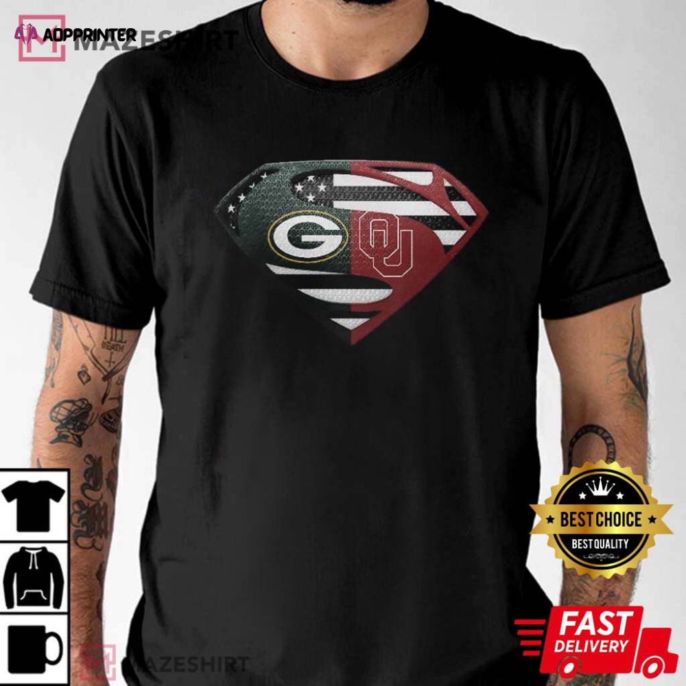 Green Bay Packers Oklahoma Sooners Superman T-Shirt Green Bay Packers Oklahoma Sooners Superman T-Shirt
