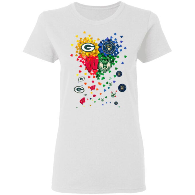 Heart Green Bay Packers And Milwaukee Brewers Milwaukee Bucks Football Shirt