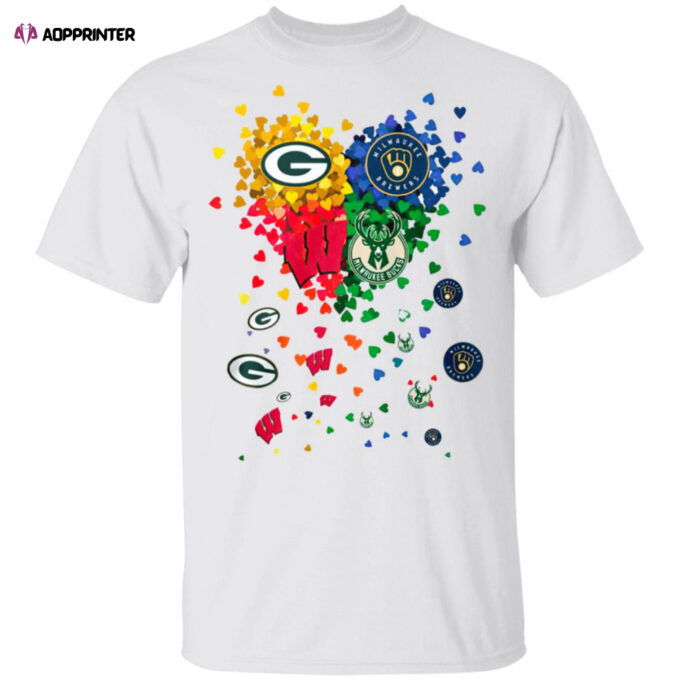 Heart Green Bay Packers And Milwaukee Brewers Milwaukee Bucks Football Shirt