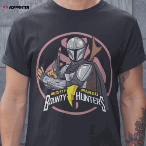 Cart 4 Mighty Mando Bounty Hunters Mighty Morphin Power Rangers The Mandalorian Mashup T-Shirt