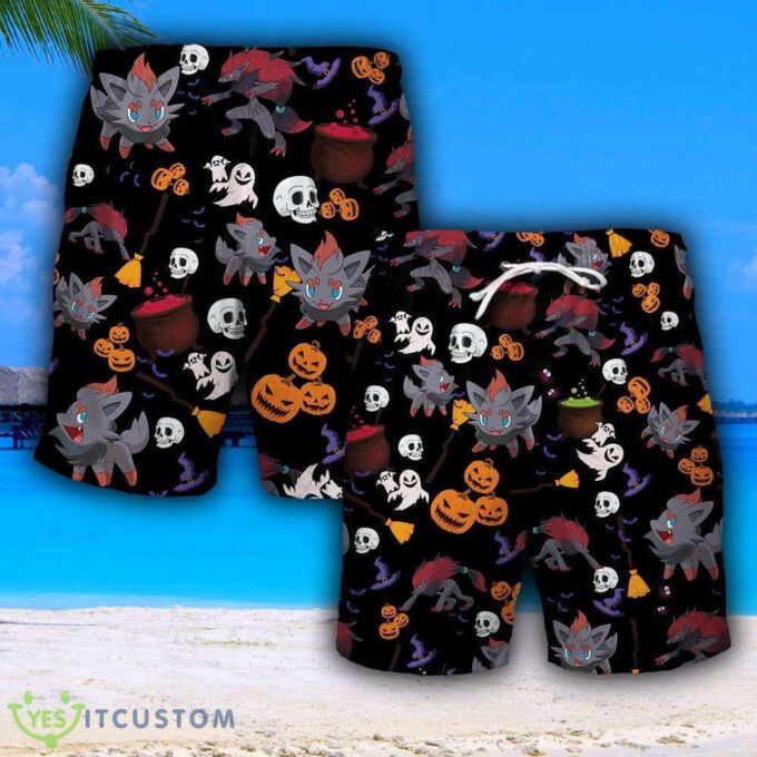 Pokemon Zorua Halloween Combo Hawaiian Shirt & Shorts – Summer Beach Gift for Men & Women