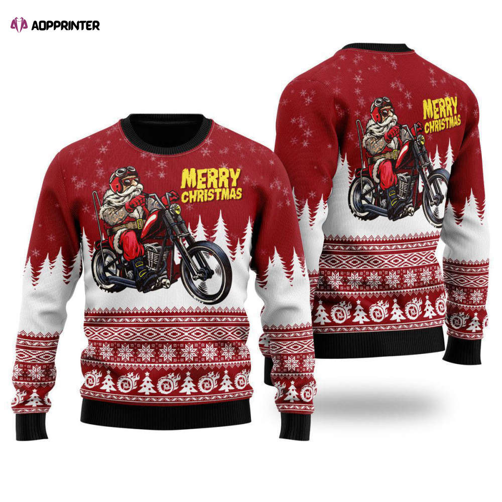 Santa Riding Motorbike Ugly Christmas Sweater – Festive Holiday UH1515: Men & Women Santa Riding Motorbike Ugly Christmas Sweater – Festive Holiday UH1515: Men & Women