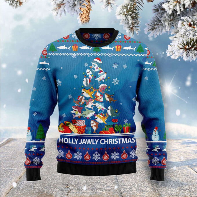 Shark Holly Jawly Ugly Christmas Sweater For Men & Women Adult US4365