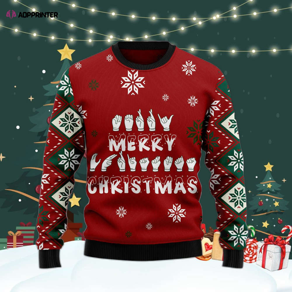 Stand Out this Season with Sign Language Merry Christmas Ugly Sweater – Adults US4196 Stand Out this Season with Sign Language Merry Christmas Ugly Sweater – Adults US4196