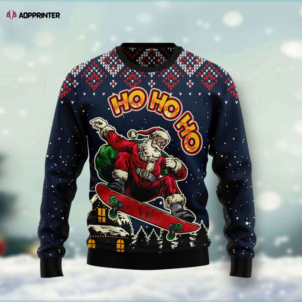 Skater Santa Claus Ho Ho Ho Ugly Christmas Sweater Men & Women Adult US4401 Skater Santa Claus Ho Ho Ho Ugly Christmas Sweater Men & Women Adult US4401