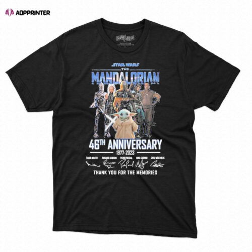 Cart 1 Star Wars The Mandalorian 46th Anniversary 1977 – 2023 Thank You For The Memories Signatures Shirt
