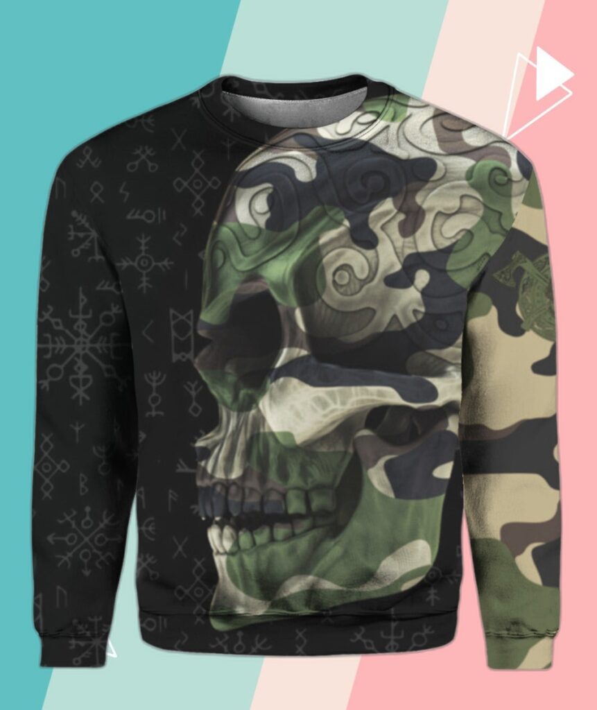 Viking Skull Camo All Over Crewneck Sweatshirt For Men & Women Hp1374A Viking Skull Camo All Over Crewneck Sweatshirt For Men & Women Hp1374A