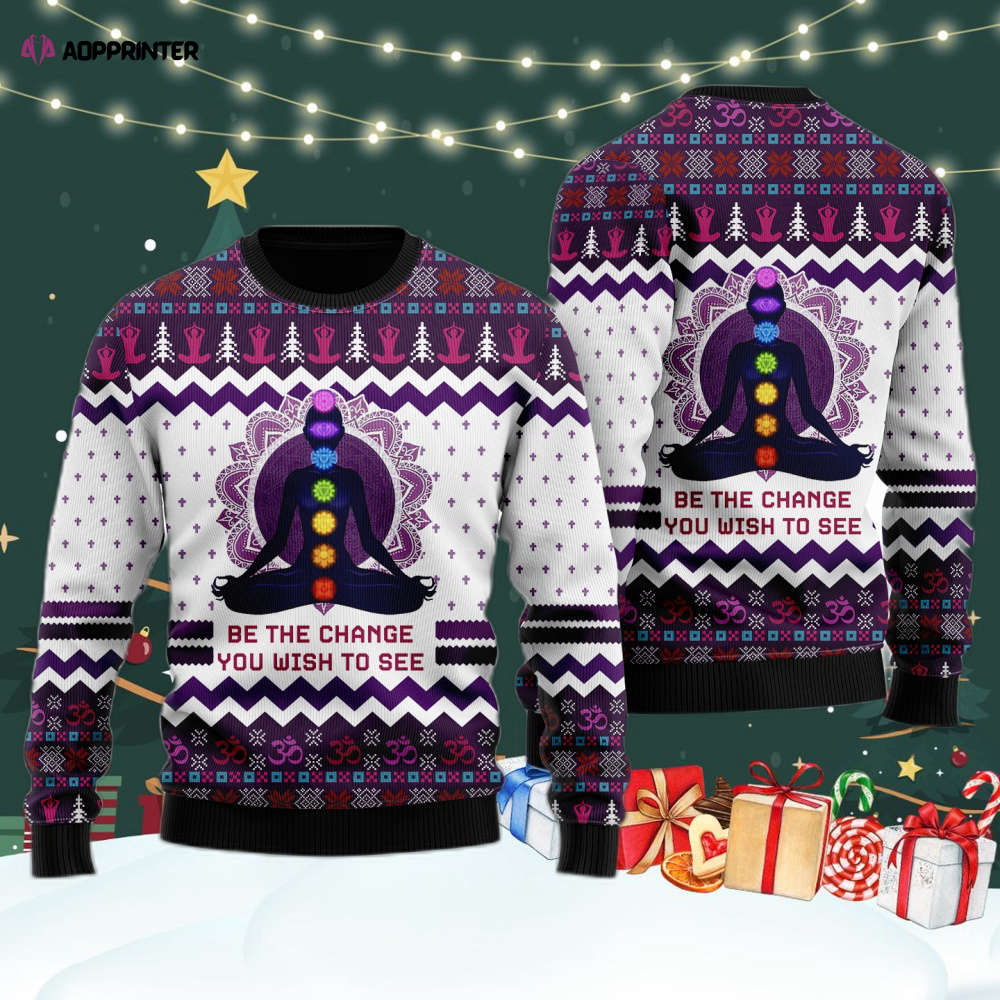 Yoga Be The Change Ugly Christmas Sweater – Men & Women Adult US4337: Festive and Comfy Attire Yoga Be The Change Ugly Christmas Sweater – Men & Women Adult US4337: Festive and Comfy Attire