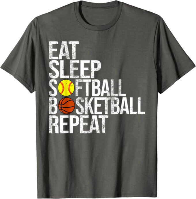 Eat Sleep Softball Basketball Repeat Funny Ball T-Shirt For Men And Women