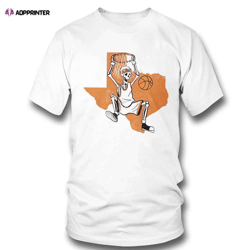 Texas Longhorns Basketball Skeleton Dunk State T-shirt For Men And Women Texas Longhorns Basketball Skeleton Dunk State T-shirt For Men And Women
