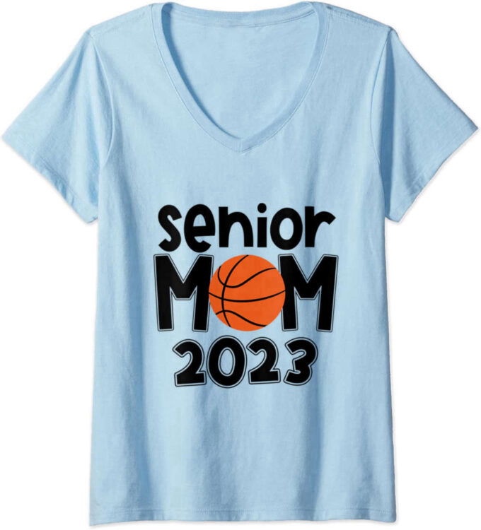Womens Senior Mom Class Of 2023 Basketball Mom Graduation Apparel V-Neck T-Shirt
