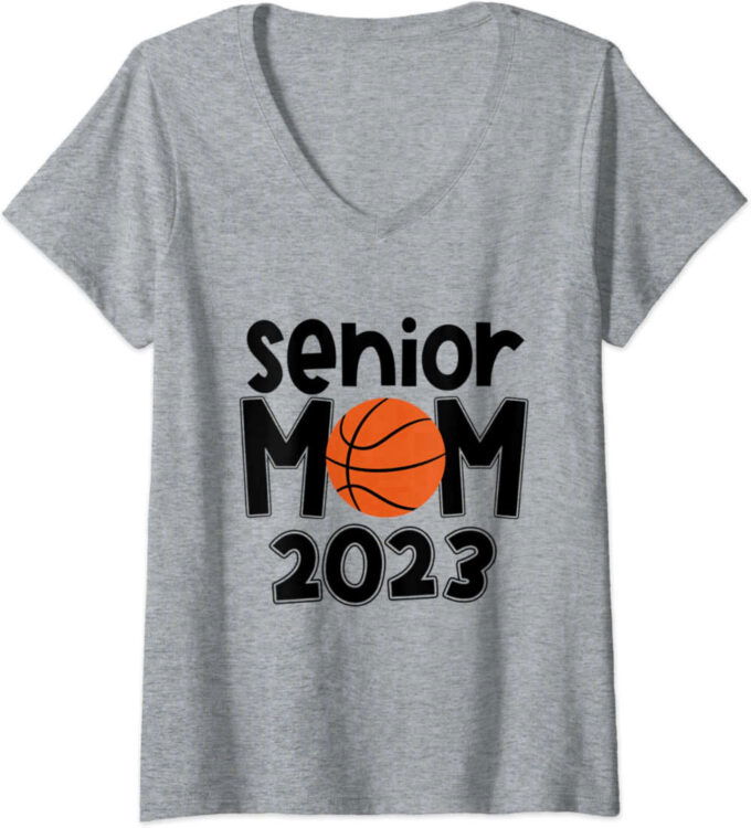 Womens Senior Mom Class Of 2023 Basketball Mom Graduation Apparel V-Neck T-Shirt