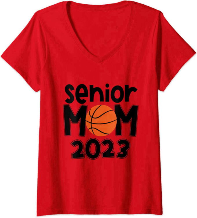 Womens Senior Mom Class Of 2023 Basketball Mom Graduation Apparel V-Neck T-Shirt