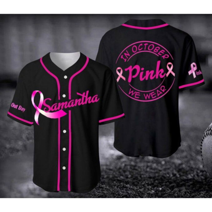October We Wear Pink Baseball Jersey – Breast Cancer Unisex Shirt Gift for Her Him