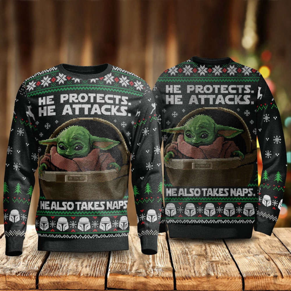 He Protects He Also Take Naps Yoda Ugly Christmas Sweater,Christmas Ugly Sweater,Christmas Gift,Gift Christmas 2022 He Protects He Also Take Naps Yoda Ugly Christmas Sweater,Christmas Ugly Sweater,Christmas Gift,Gift Christmas 2022