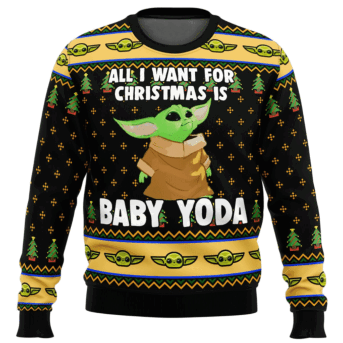 Star Wars Baby Yoda All I Want Mandalorion Ugly Sweater Gifts, Star Wars Gift Fan Ugly Sweater