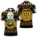 Baby Yoda Hugs Pittsburgh Steelers Ugly Sweater 3D Personalized Polo Shirt
