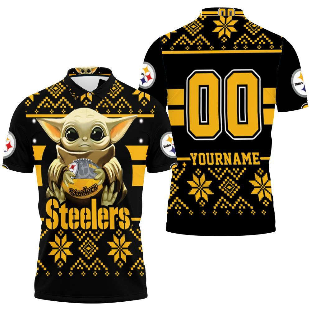 Baby Yoda Hugs Pittsburgh Steelers Ugly Sweater 3D 1 Personalized Polo Shirt All-Over Print Baby Yoda Hugs Pittsburgh Steelers Ugly Sweater 3D 1 Personalized Polo Shirt All-Over Print