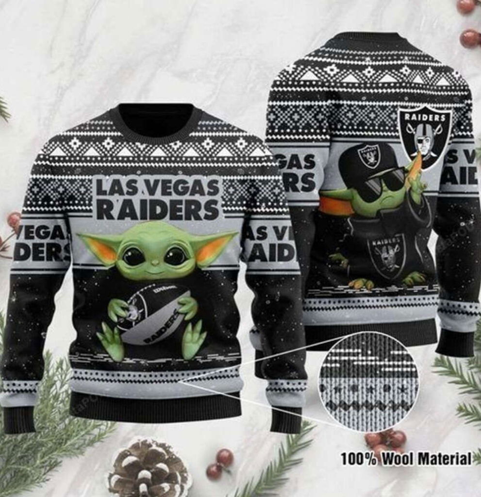 Baby Yoda Las Vegas Raiders Ugly Christmas Sweater Baby Yoda Las Vegas Raiders Ugly Christmas Sweater