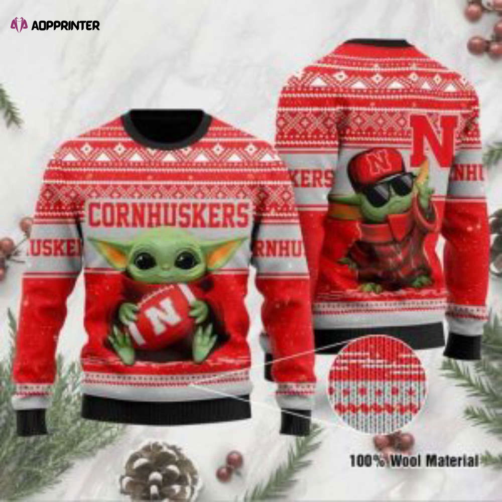 Baby Yoda Nebraska Cornhuskers Ugly Christmas Sweater, All Over Print Sweatshirt Baby Yoda Nebraska Cornhuskers Ugly Christmas Sweater, All Over Print Sweatshirt