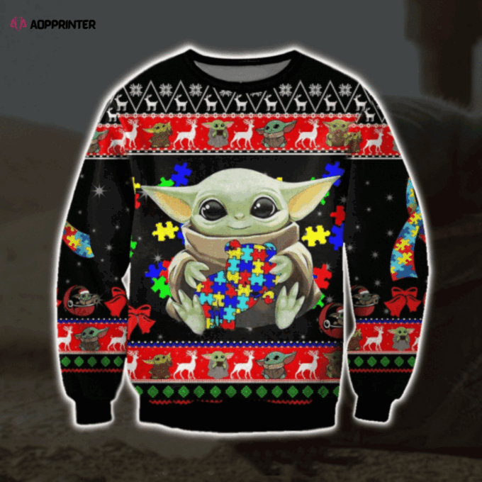 Baby Yoda With Puzzles Autism Ugly Sweater Gifts, Baby Yoda Gift Fan Ugly Sweater