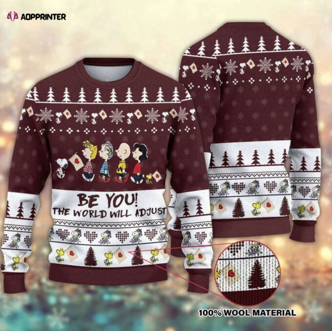 Be You: The World Will Adjust Snoopy Ugly Knitted Christmas Sweatshirt, Snoopy Xmas Sweater, Christmas Sweater, Ugly Christmas Sweater