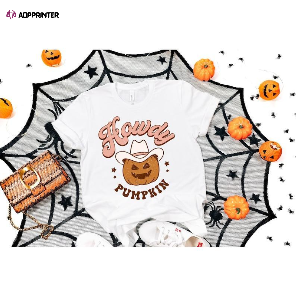 Howdy Pumpkin Halloween Shirt: Cute Western Tee Retro Sweatshirt & Trending Cowgirl T-Shirt Howdy Pumpkin Halloween Shirt: Cute Western Tee Retro Sweatshirt & Trending Cowgirl T-Shirt