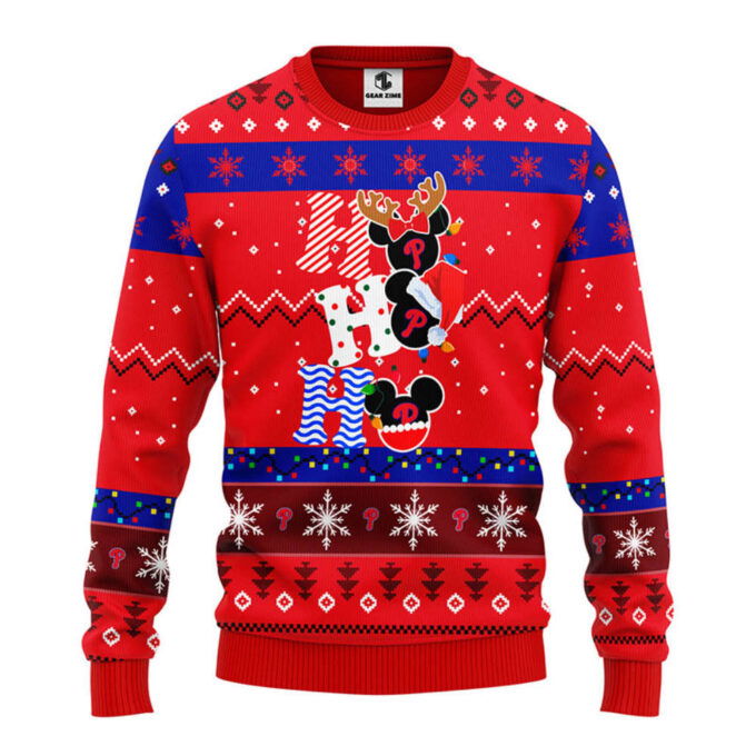 MLB Philadelphia Phillies HoHoHo Mickey Christmas Ugly Sweater -Neon GIft