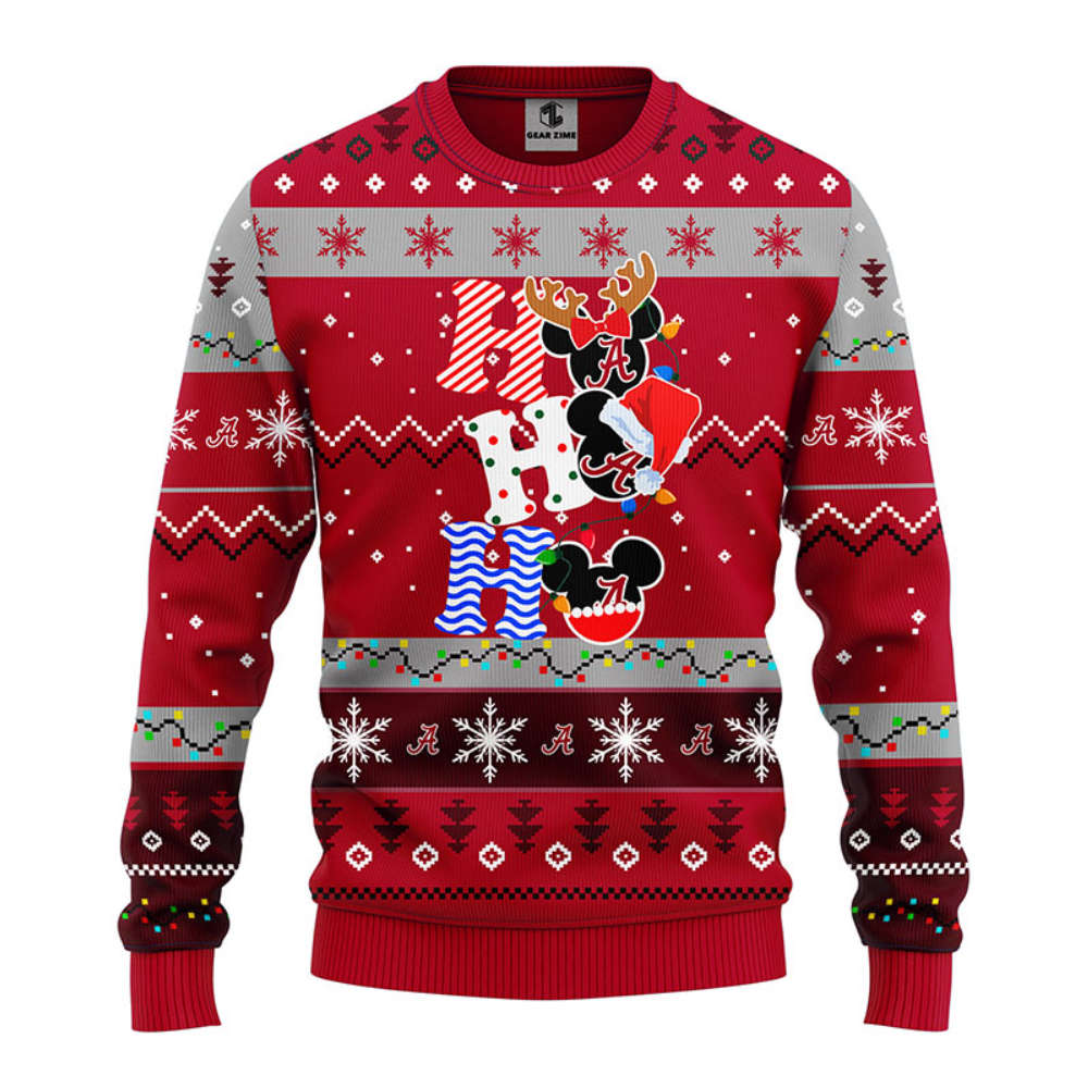 NCAA Alabama Crimson Tide HoHoHo Mickey Christmas Ugly Sweater -Neon GIft NCAA Alabama Crimson Tide HoHoHo Mickey Christmas Ugly Sweater -Neon GIft