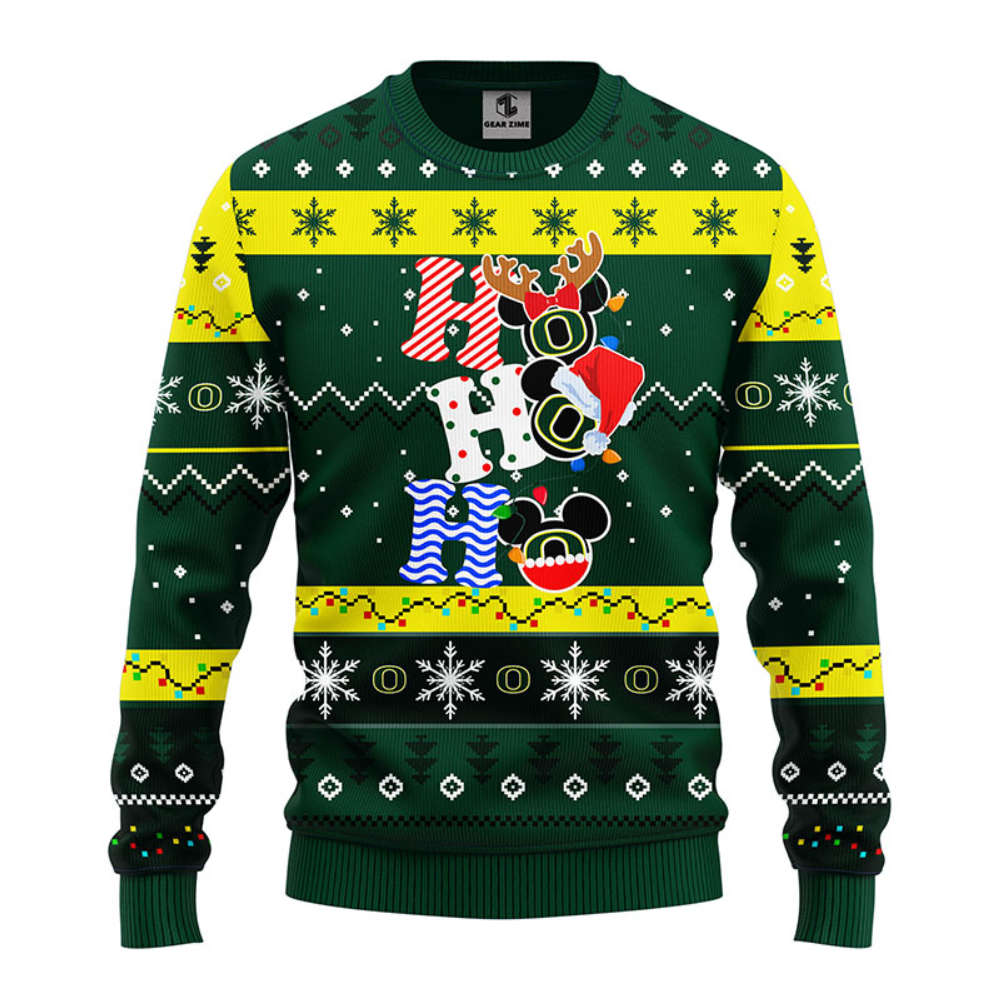 NCAA Oregon Ducks HoHoHo Mickey Christmas Ugly Sweater -Neon GIft NCAA Oregon Ducks HoHoHo Mickey Christmas Ugly Sweater -Neon GIft