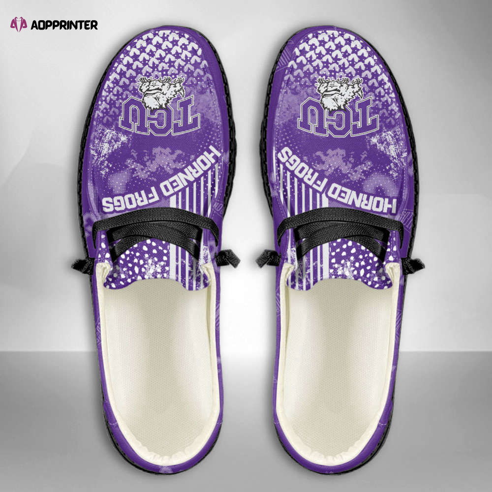 NCAA TCU Horned Frogs Custom Name Hey Dude Shoes Fan Gift NCAA TCU Horned Frogs Custom Name Hey Dude Shoes Fan Gift