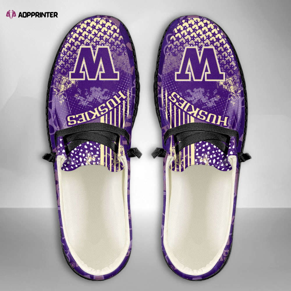NCAA Washington Huskies Custom Name Hey Dude Shoes Fan Gift Exclusive NCAA Washington Huskies Custom Name Hey Dude Shoes Fan Gift Exclusive