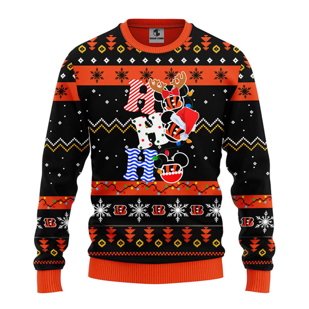 NFL Cincinnati Bengals HoHoHo Mickey Christmas Ugly Sweater – Christmas Noen Gift NFL Cincinnati Bengals HoHoHo Mickey Christmas Ugly Sweater – Christmas Noen Gift