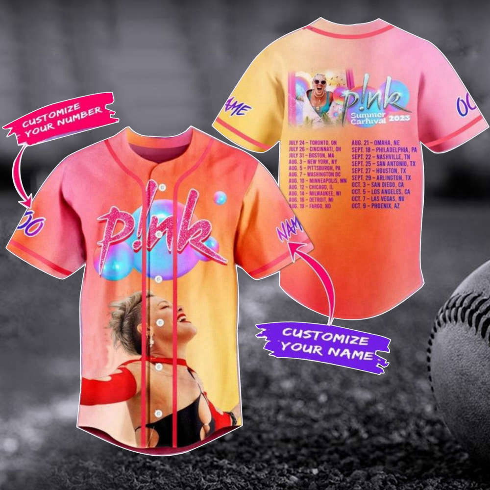 Personalized Pink Summer Carnival Baseball Jersey – Pink Singer 2023 Concert Shirt – Trustfall Album Tee – Pink Baseball Uniform – Gift For Fan Personalized Pink Summer Carnival Baseball Jersey – Pink Singer 2023 Concert Shirt – Trustfall Album Tee – Pink Baseball Uniform – Gift For Fan