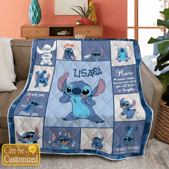 Personalized Stitch Fleece Blanket – Quilt Christmas Birthday Gift