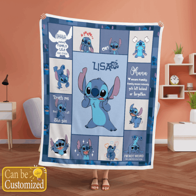 Personalized Stitch Fleece Blanket – Quilt Christmas Birthday Gift