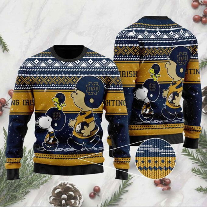 Snoopy And Charlie Brown Notre Dame Fighting Irish Ugly Christmas Sweater, All Over Print Sweatshirt