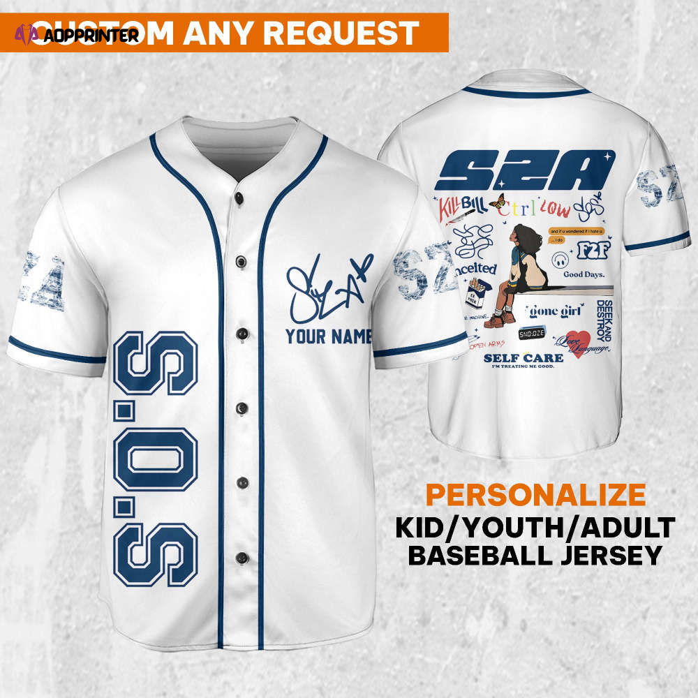 SZA SOS White and Blue Jersey: Personalized Baseball Merch for Sos Tour 2023 SZA SOS White and Blue Jersey: Personalized Baseball Merch for Sos Tour 2023