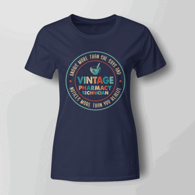 Vintage Pharmacy Technician Navy Blue  Pharmacytechnician T-Shirt, Gift For Men Women