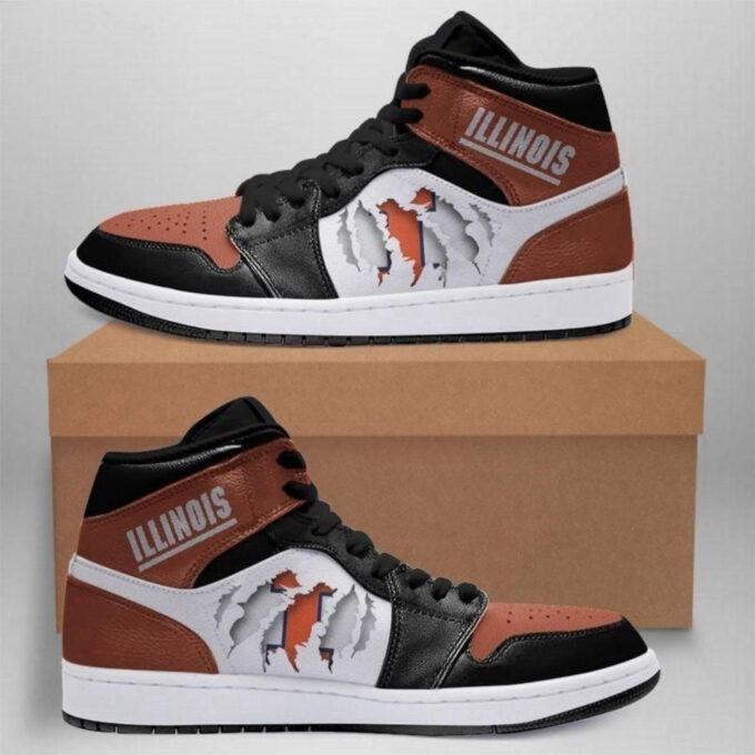 Air JD Hightop Shoes NCAA Illinois Fighting Illini Brown Black Air Jordan 1 High Sneakers For Men