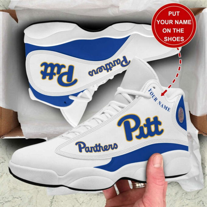 NCAA Pittsburgh Panthers Custom Name White Blue Air Jordan 13 Shoes, Best Gift For Men And Women
